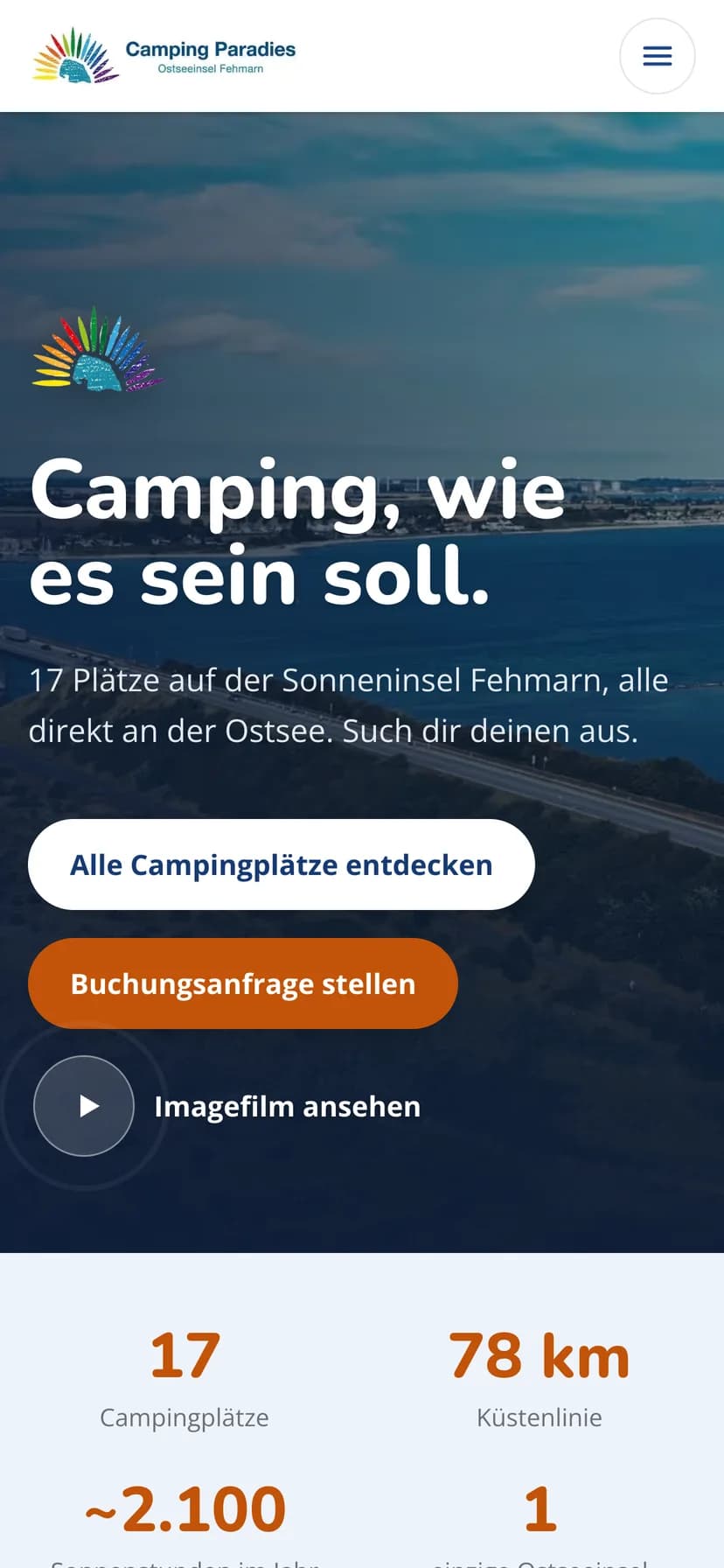 Website von Campingparadies Fehmarn auf dem Handy