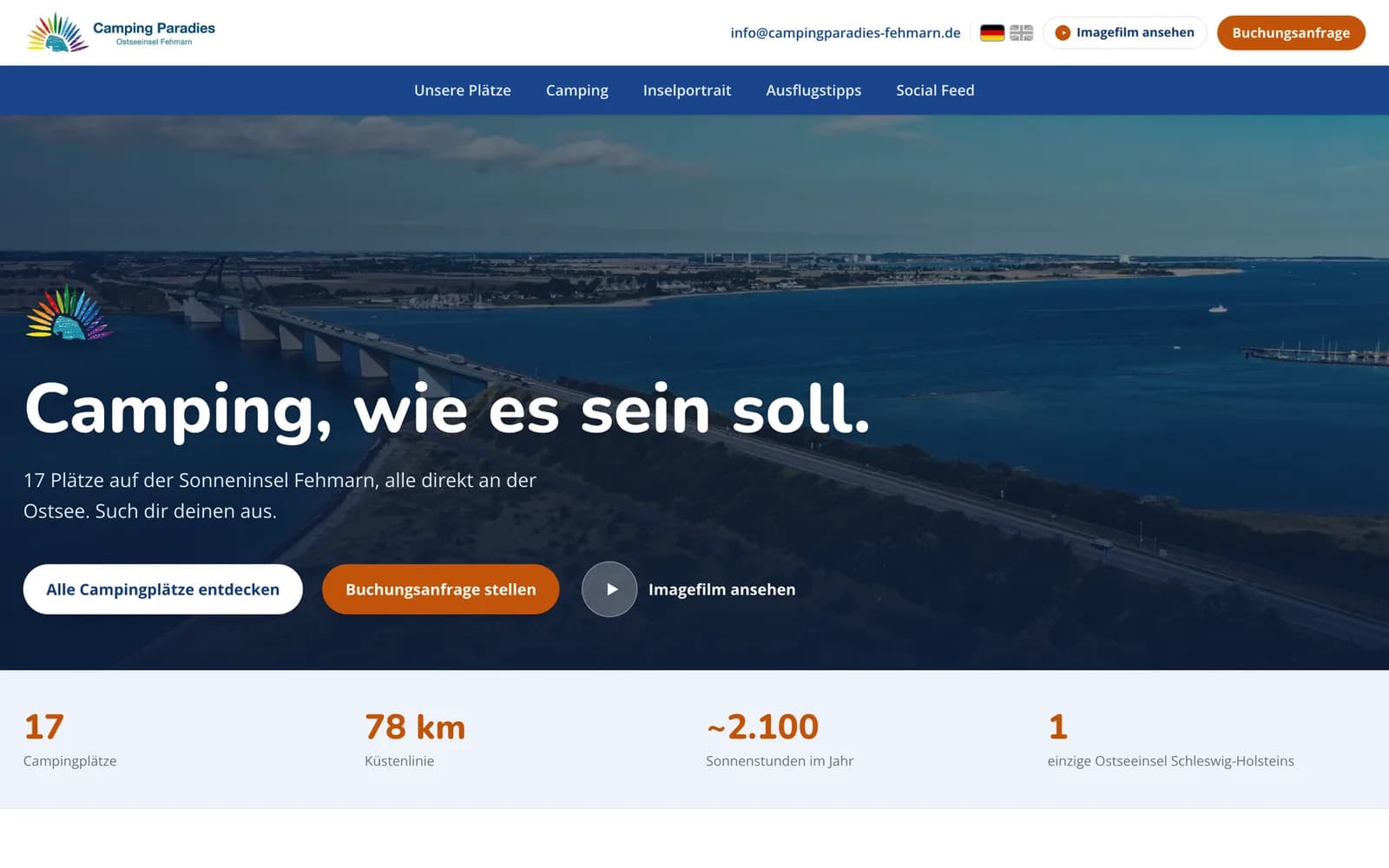 Website von Campingparadies Fehmarn auf dem Laptop