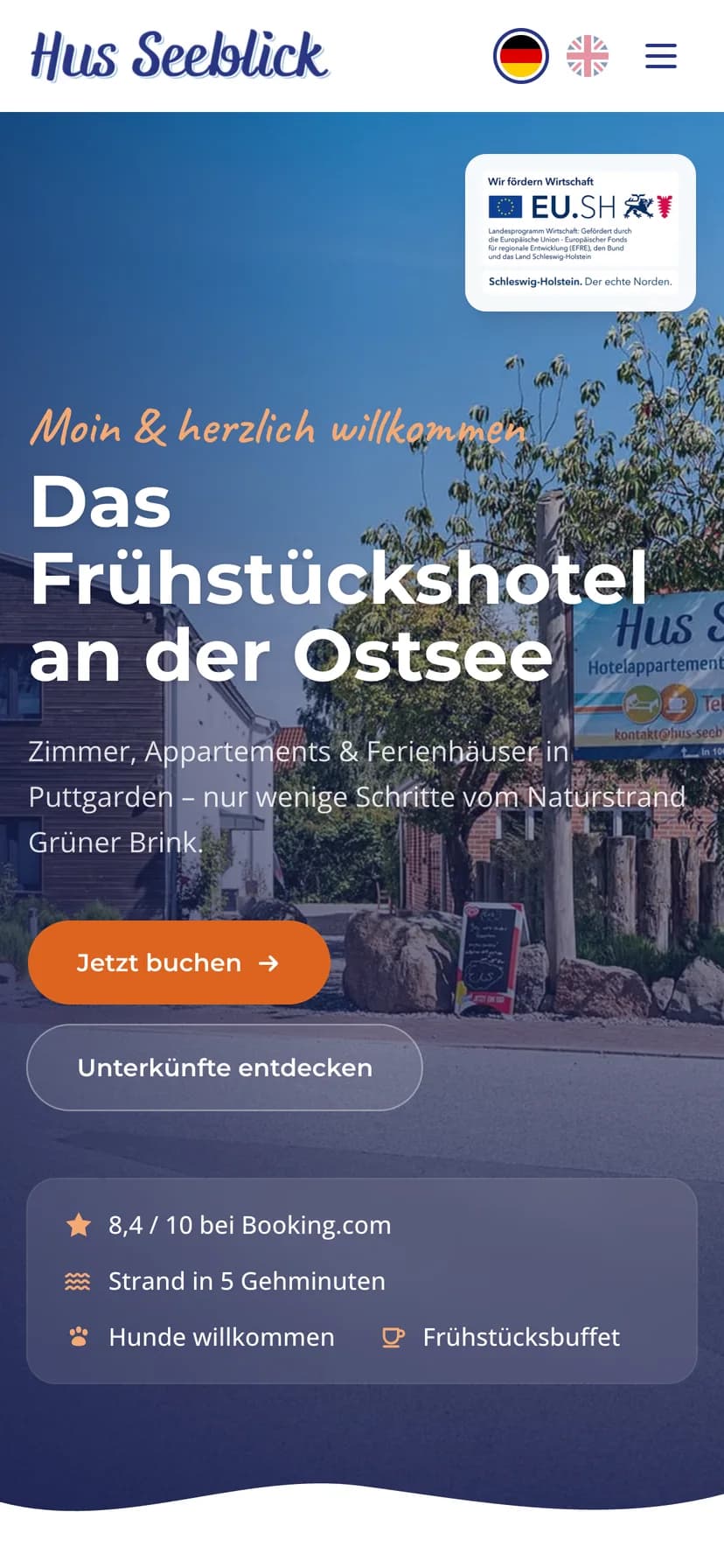 Website von Hus Seeblick auf dem Handy