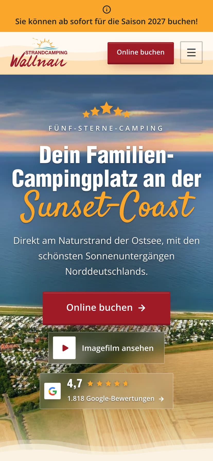 Website von Strandcamping Wallnau auf dem Handy