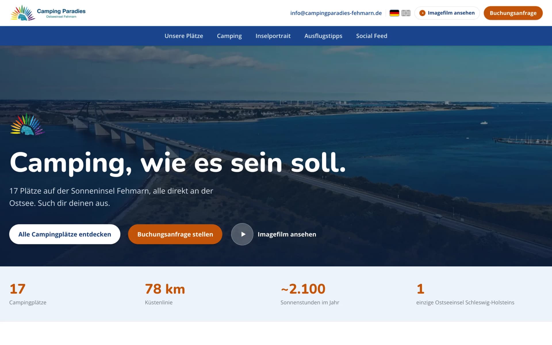 Campingparadies Fehmarn, Startseite des Portals