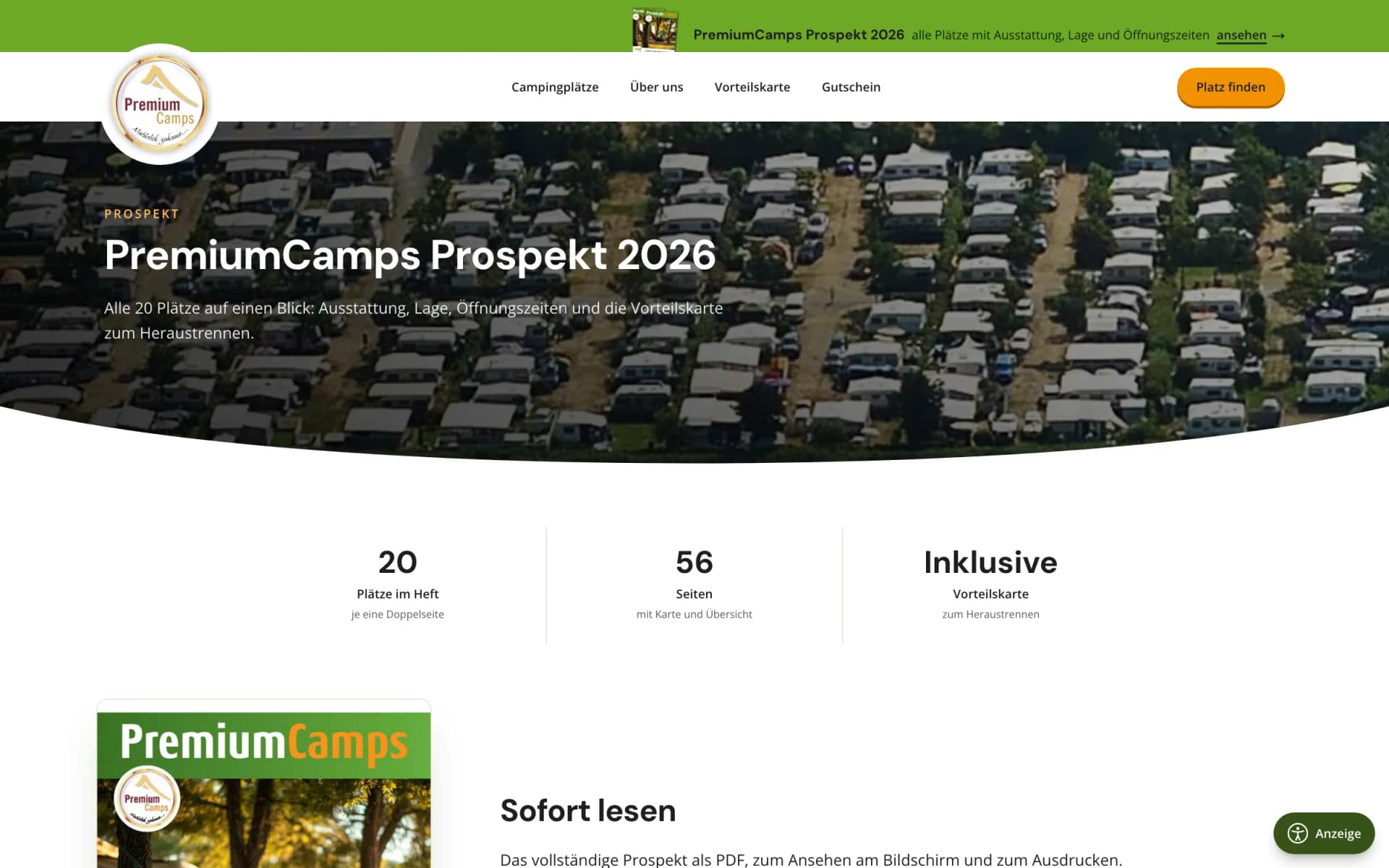 Prospektseite mit Kennzahlen, PDF-Download und dem blätterbaren Heft im Browser