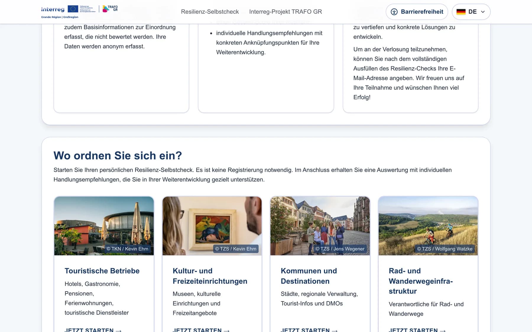 Auswahl der vier Zielgruppen mit Fotos