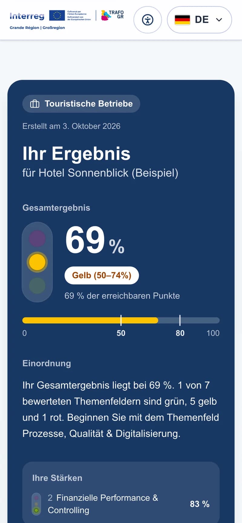 Ergebnisseite auf dem Smartphone im Hochformat