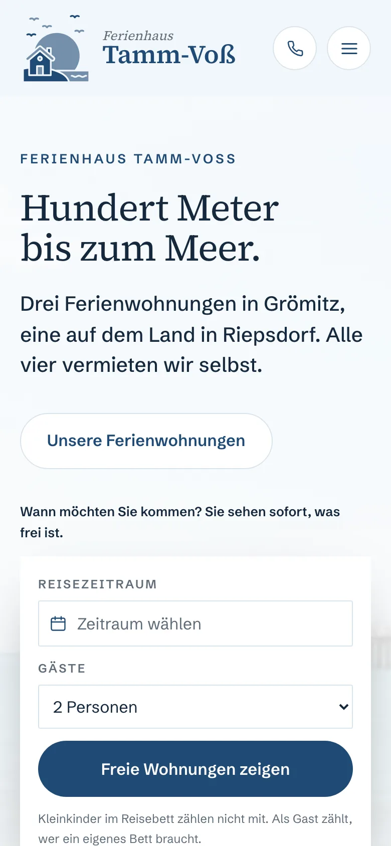 Die Seite am Handy