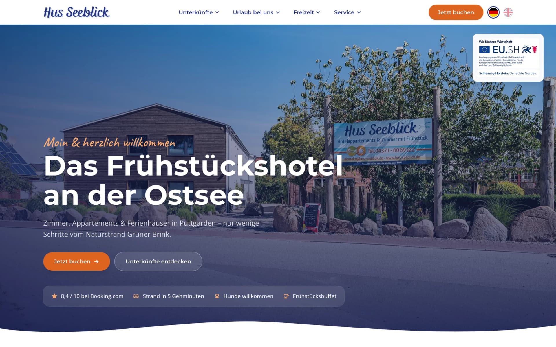 Startseite der Website von Hus Seeblick