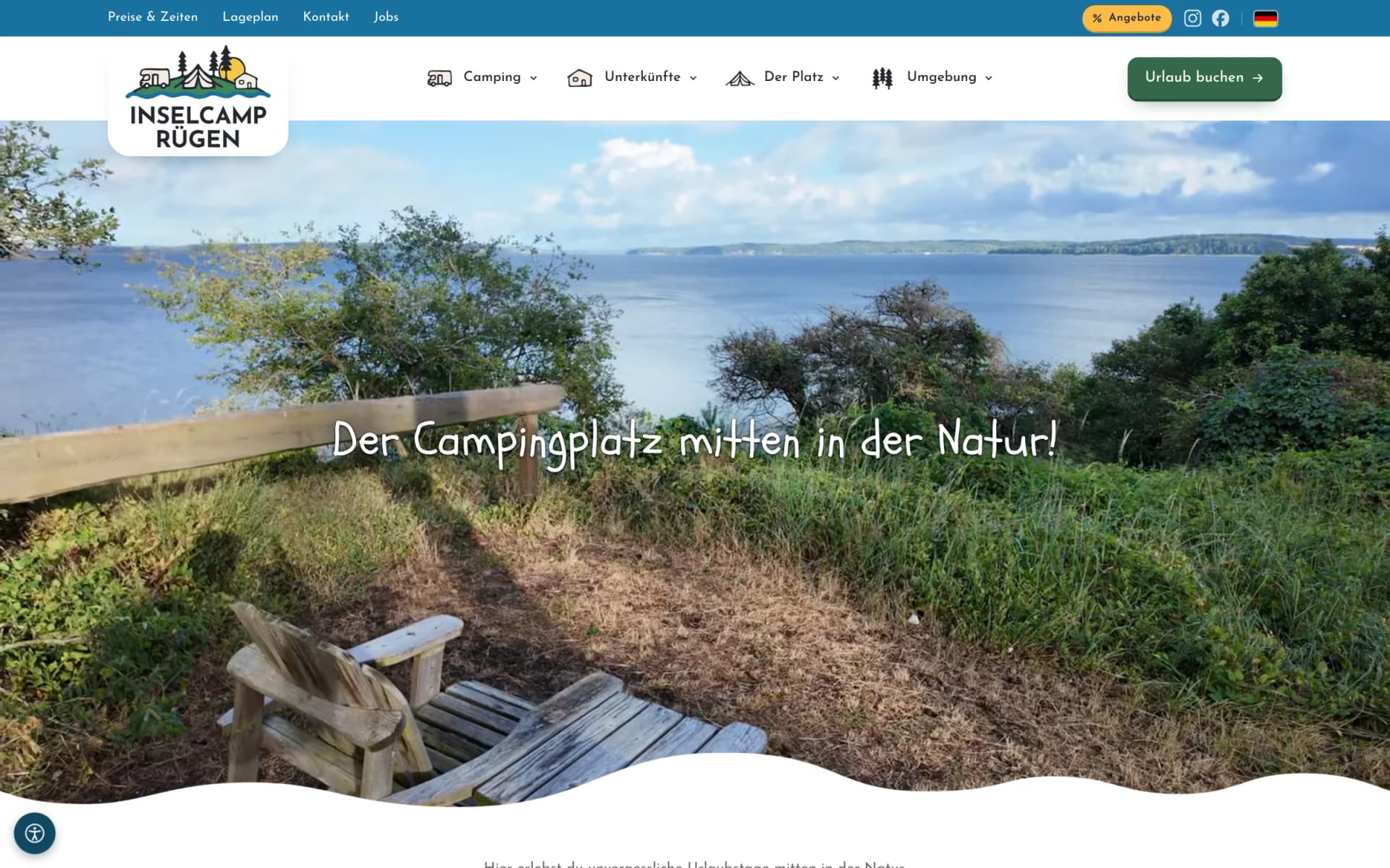 Startseite von inselcamp-ruegen.de: „Der Campingplatz mitten in der Natur!"