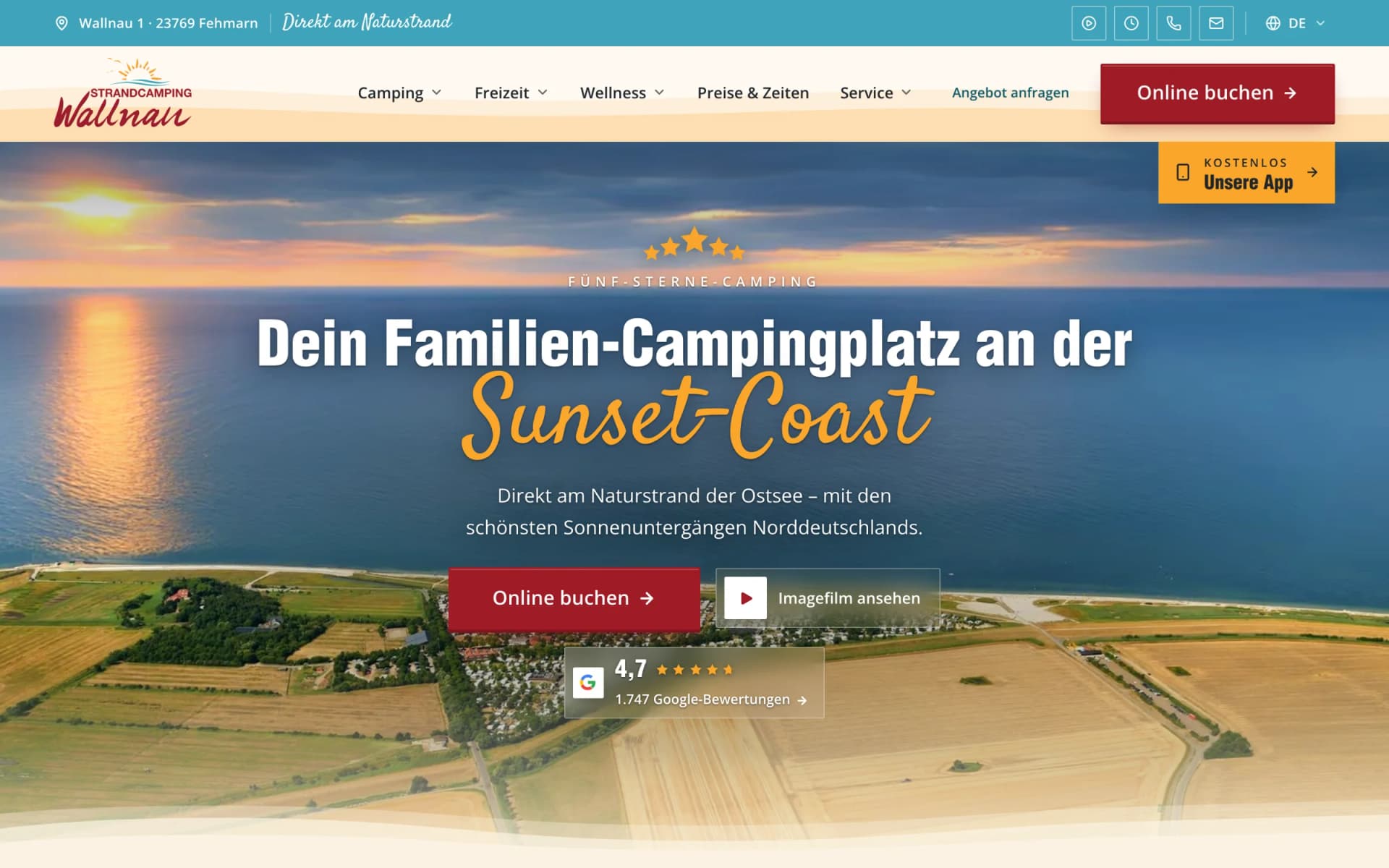 Startseite von strandcamping.de nach dem Relaunch