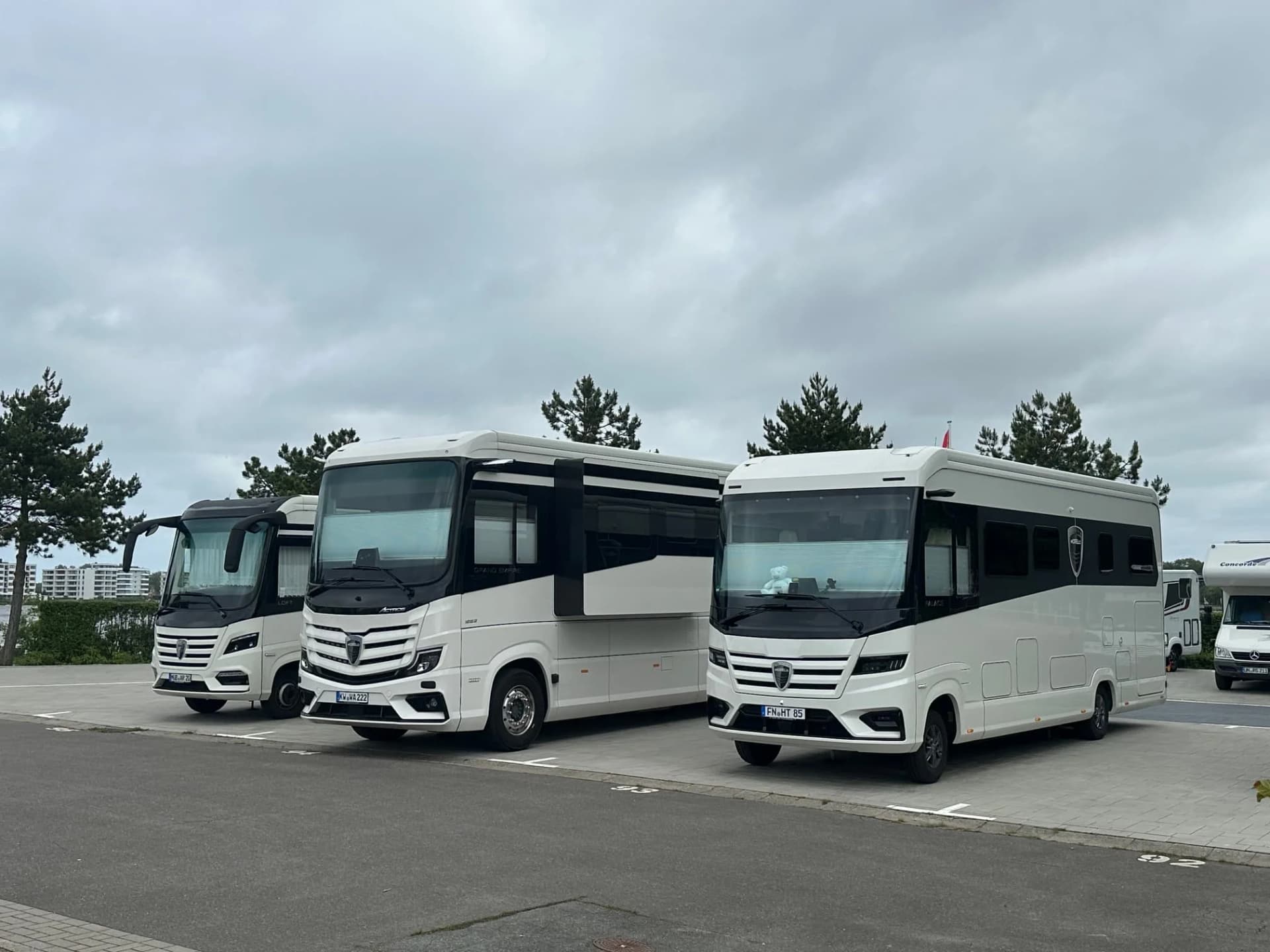 Reisemobile auf den befestigten Stellplätzen des Womoparks