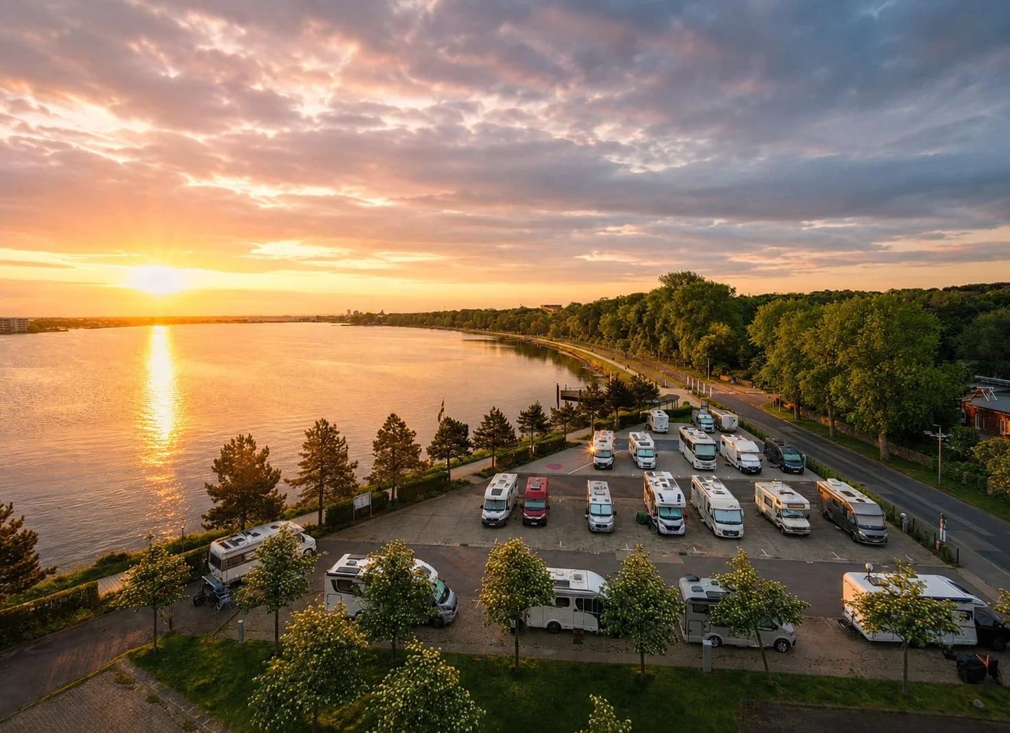 Wohnmobilpark Heiligenhafen im Abendlicht